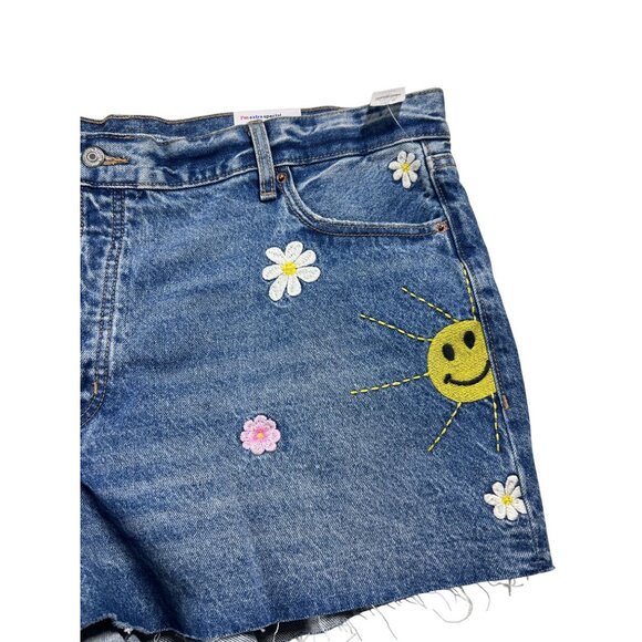 Old Navy Sky-Hi A-Line Denim Shorts Women's Size‎ 22 Floral Embroidery NEW - Picture 4 of 13